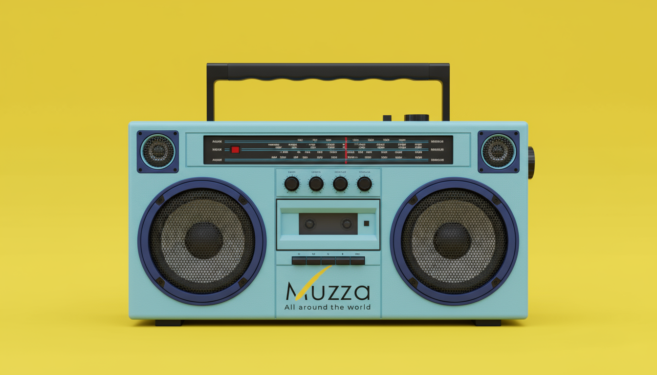 Firefly_Gemini Flash_רמקול סגנון בית ספר כזה ממותג מוזה עם הלוגו המצורף תכלת כחול ושחור על רקע צהוב- #FF 734253 Firefly_Gemini Flash_רמקול סגנון בית ספר כזה ממותג מוזה עם הלוגו המצורף תכלת כחול ושחור על רקע צהוב- #FF 734253